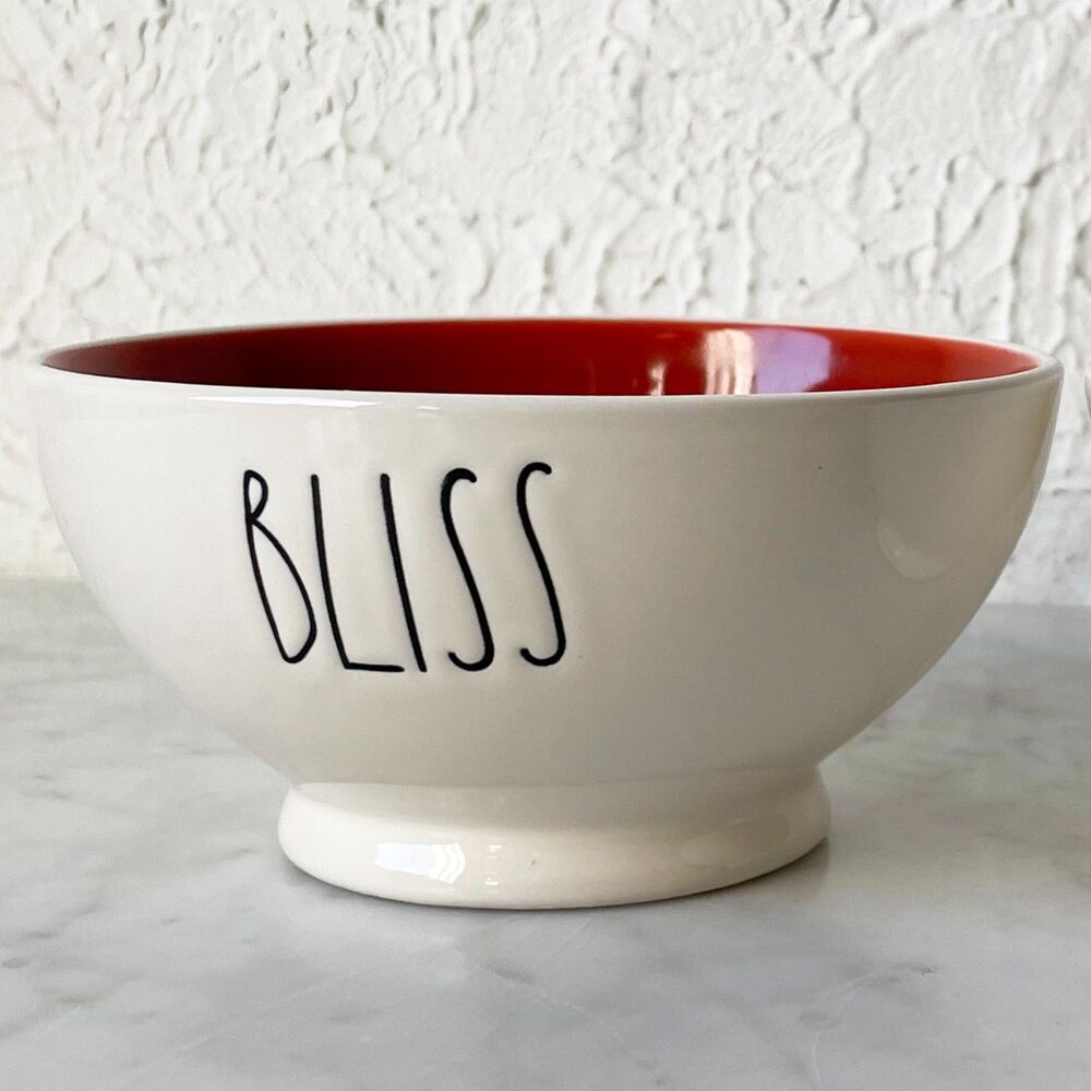 Bliss Bowls Rae Dunn Ivory Red Interior Ice Cream/Cereal Set of 2 5.5" Magenta